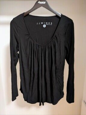 JJ Winks Black Long-Sleeve Scoop Neck Top